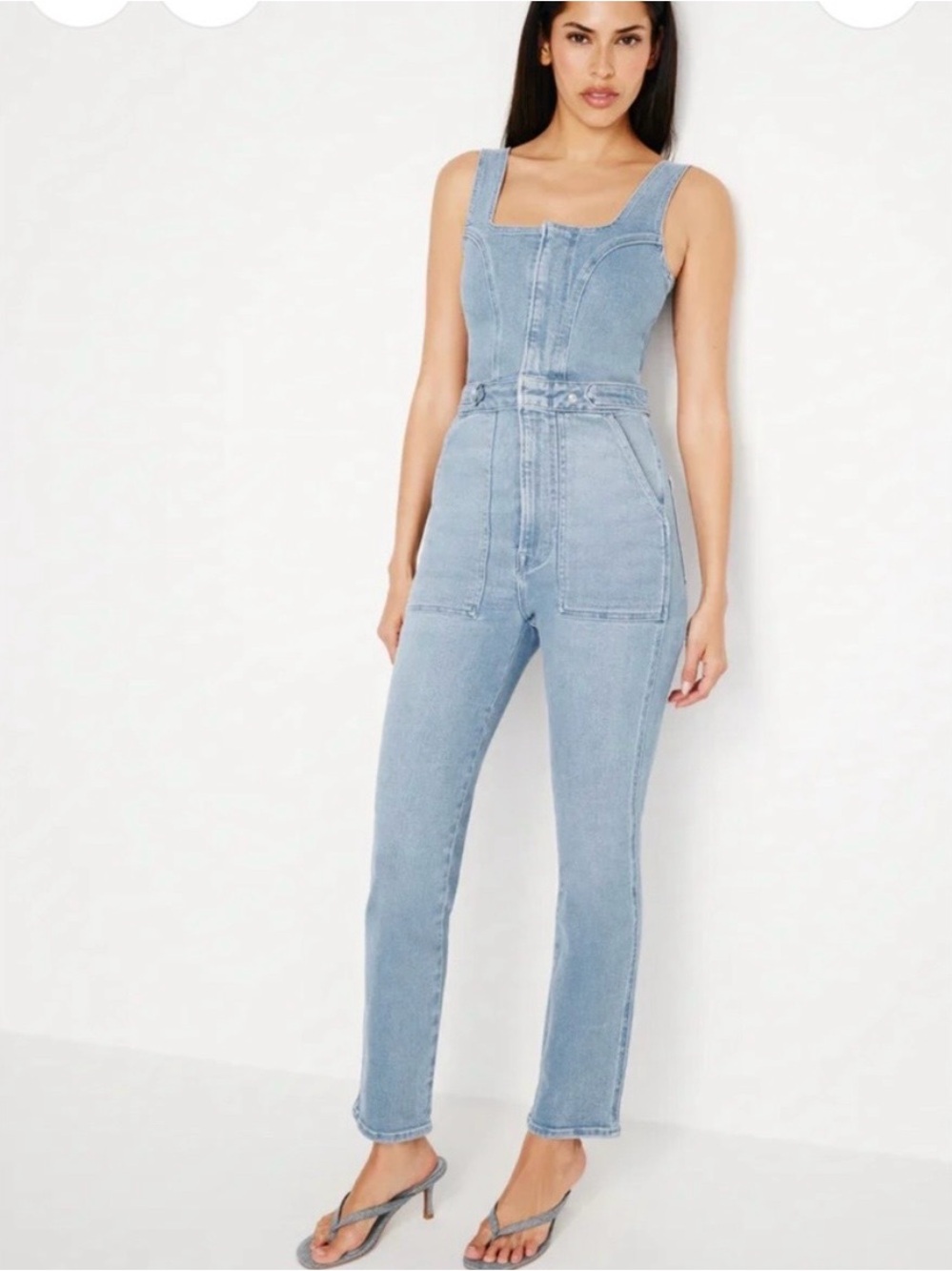 Good American Light Denim Bodycon Overalls size XL